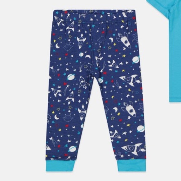 Navy Blue Space Print Pajama Set with Cozy Full-Body Design - Picture 2 of 5